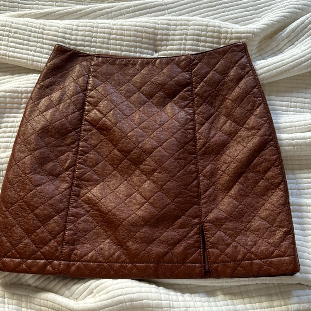 Cognac faux leather skirt
